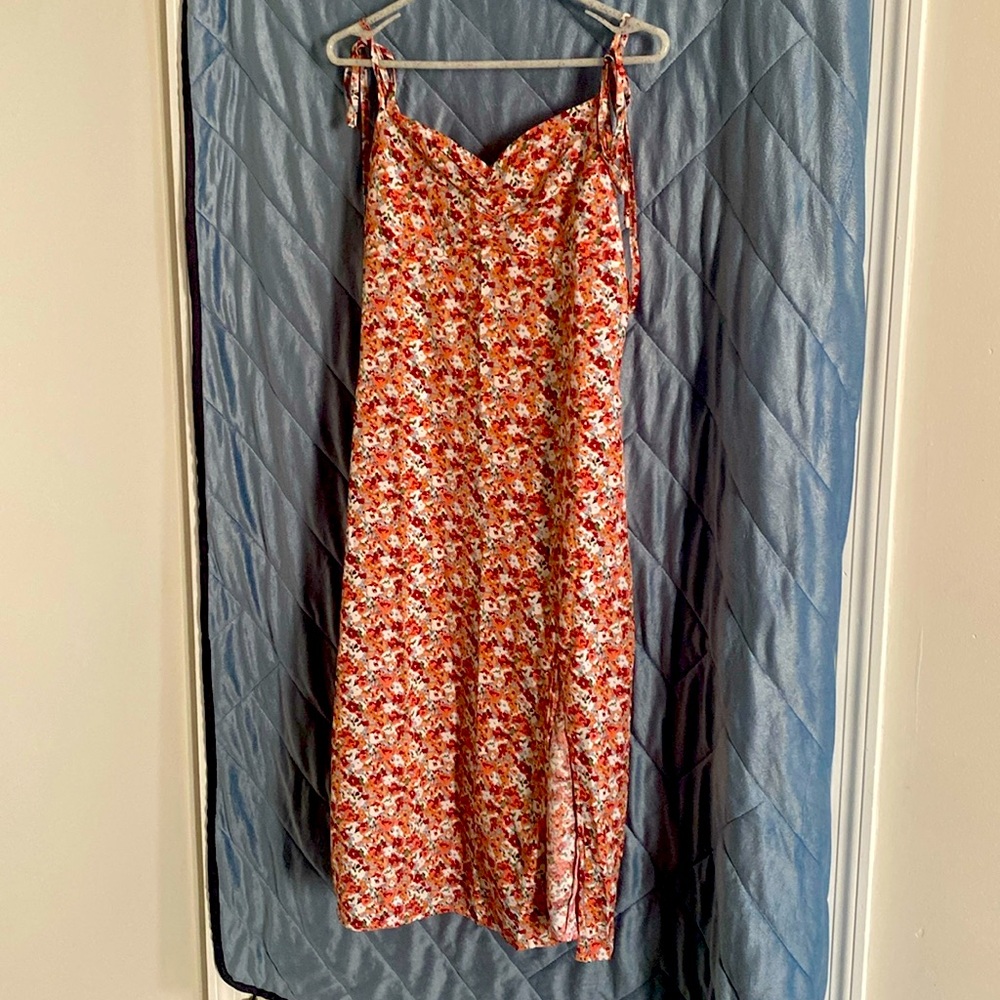 Never worn! SHEIN floral sundress, spaghetti straps & side front split, large.